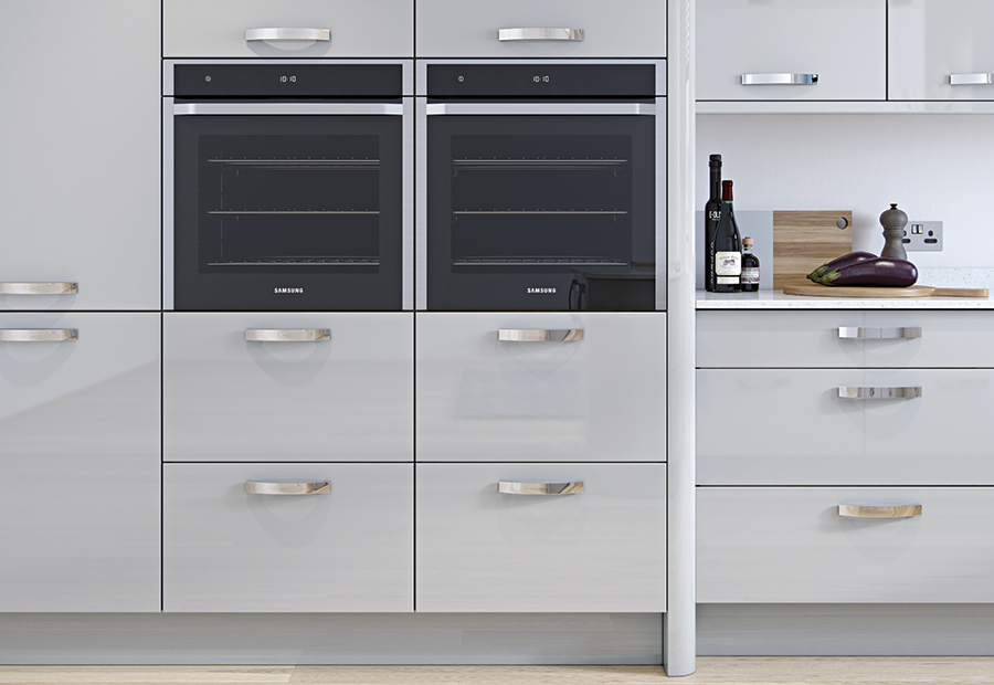 Modern Contemporary Zola Gloss Light Grey Kitchen Oven Wall Units A Wood Style Kitchens Ni